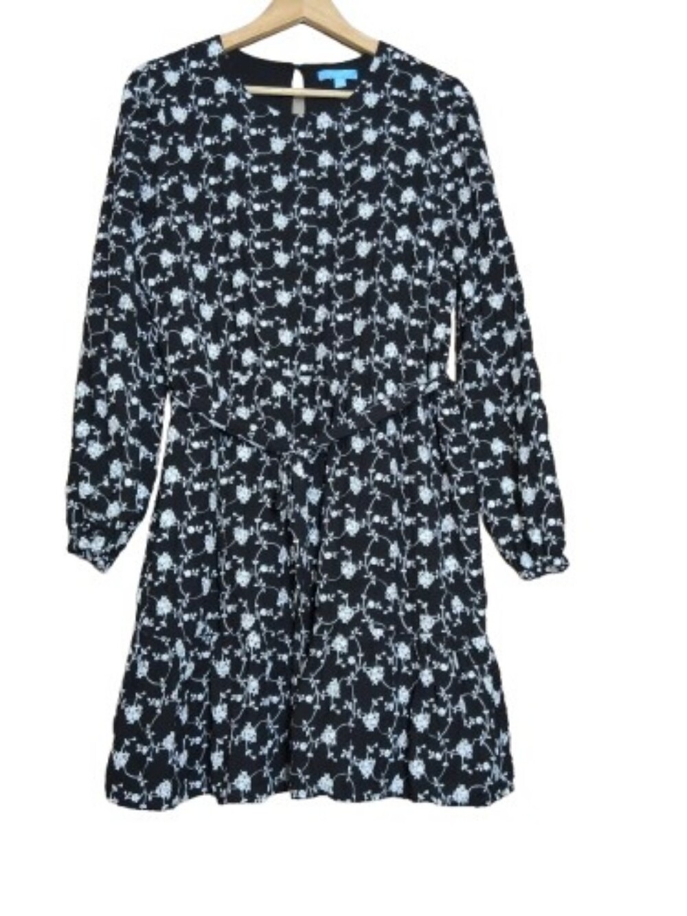 Draper James RSVP Floral Embroidered ALine Mini Dress Black White XL Cottagecore